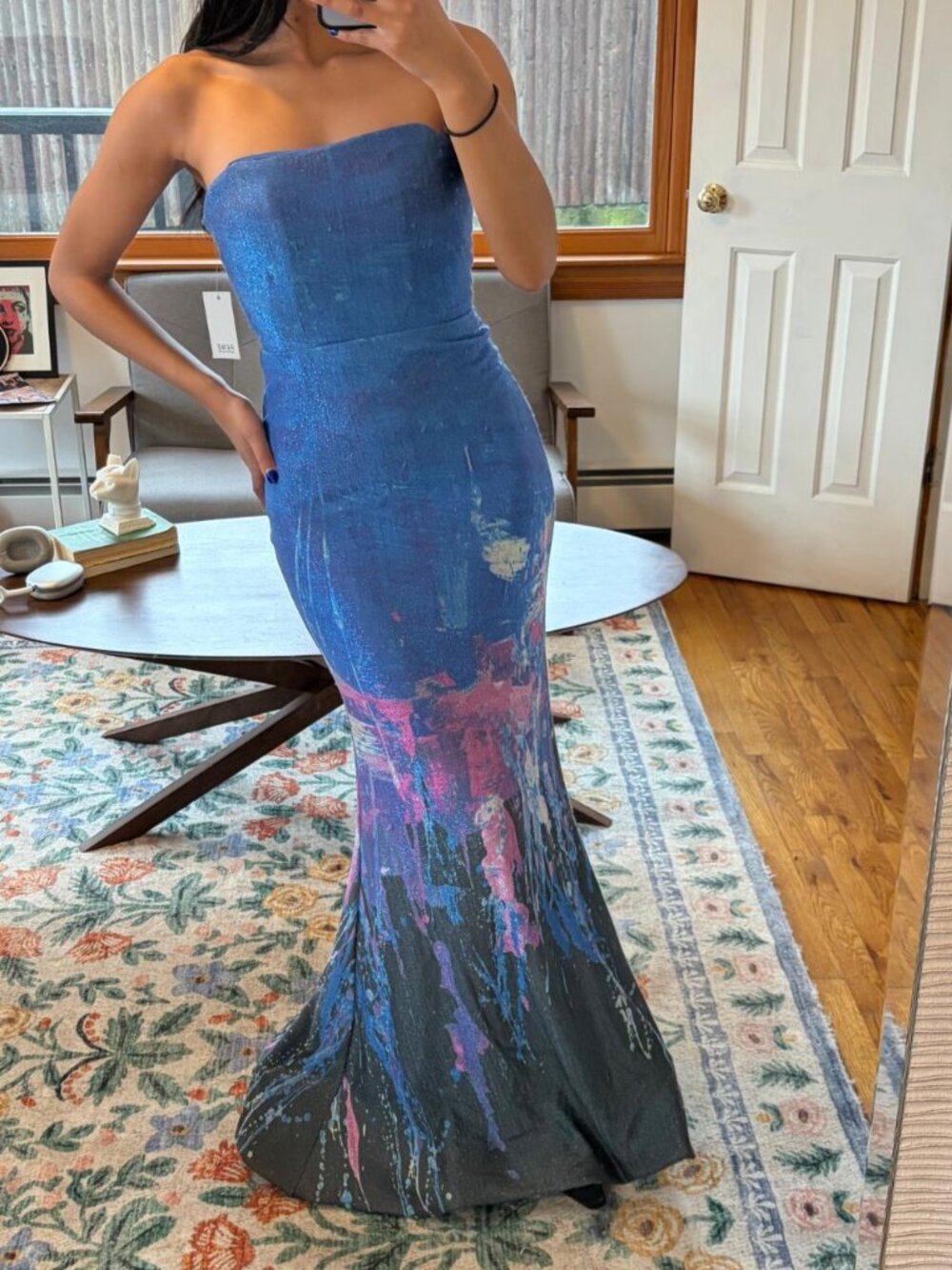 Rene Ruiz blue strapless gown